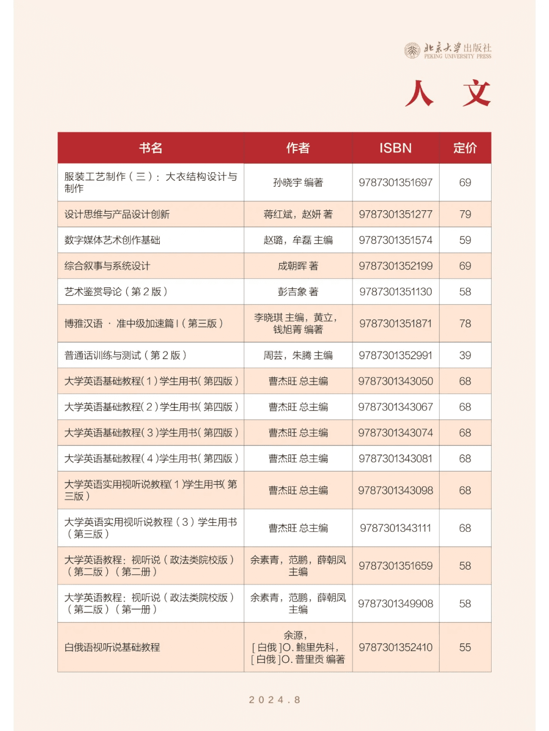 113e1e99950adf044cd8ba4931b9bc8c 北京大学出版社的2024年8月新书书单推荐