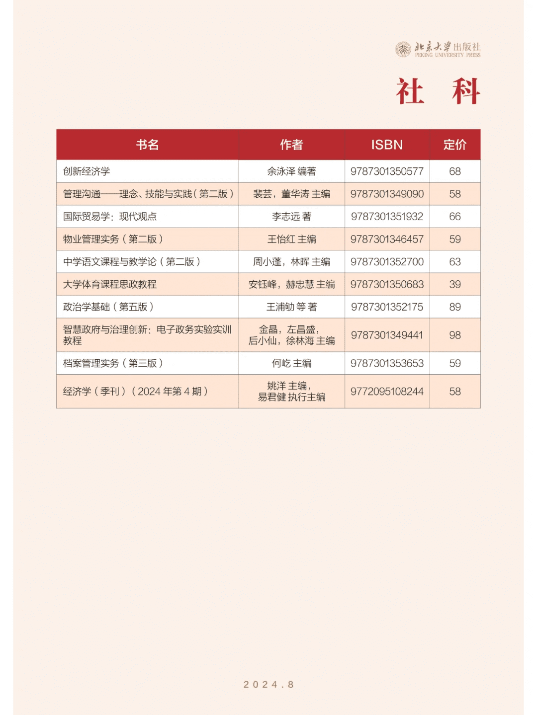 8c6793f8bb96a5eb52d12d247167f731 北京大学出版社的2024年8月新书书单推荐